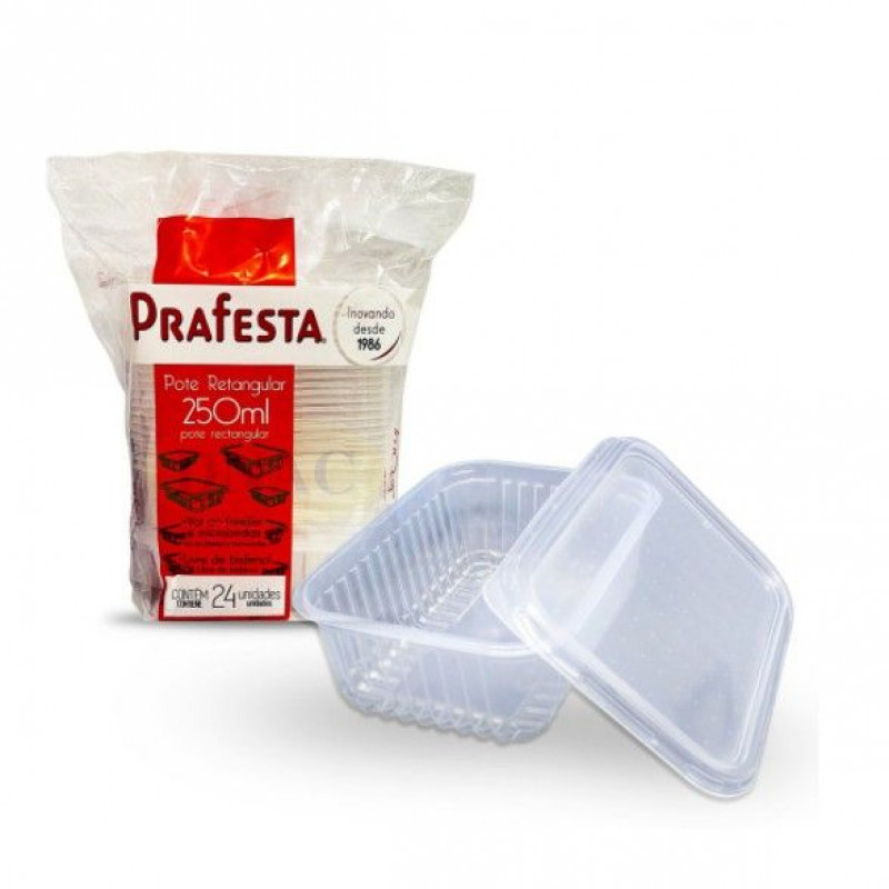 POTE RETANGULAR 250 ML C/ TAMPA PRAFESTA PT C/ 24 UN (8302)