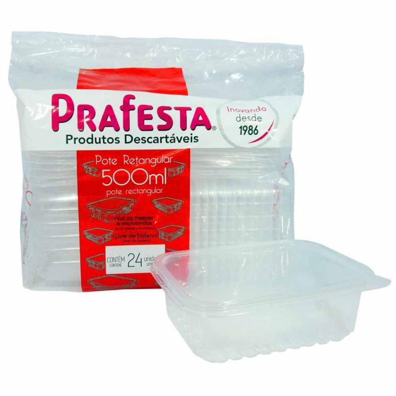 Pote Retangular Marmita C/ Tampa Prafesta 500Ml-24Un (8311)