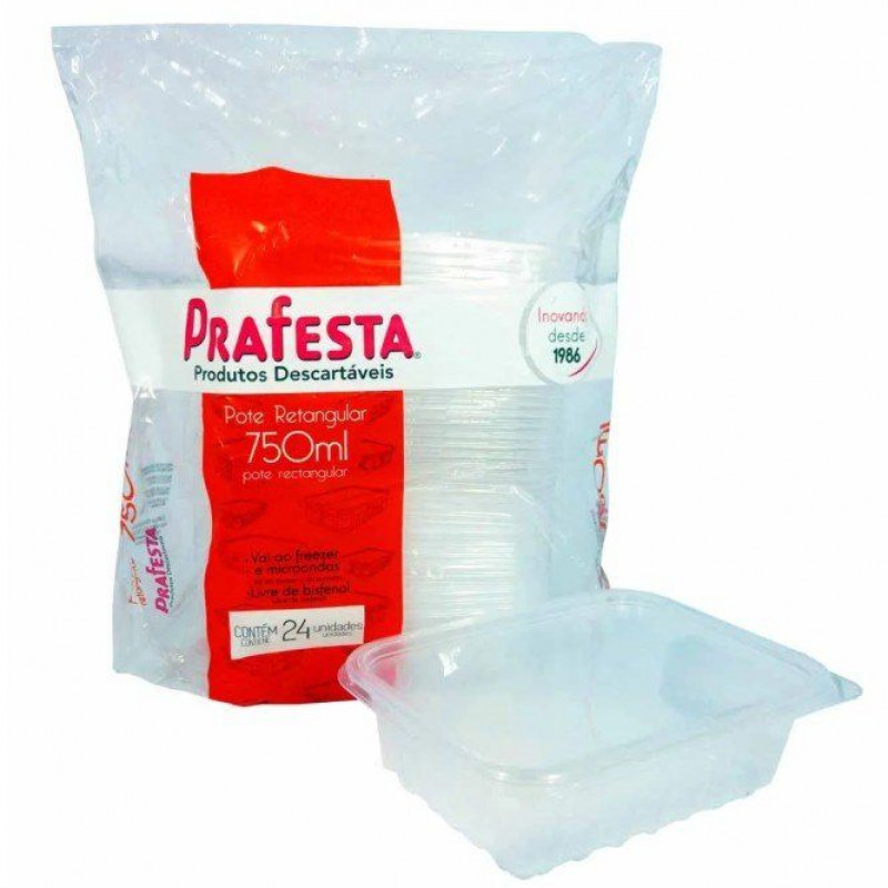 Pote Retangular Marmita C/ Tampa Prafesta 750Ml-24Un (8316)