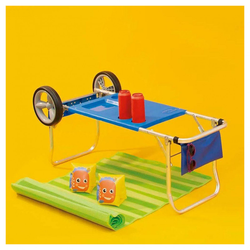 Carrinho de Praia Mor até 15KG com Porta Objetos e Mesa Azul