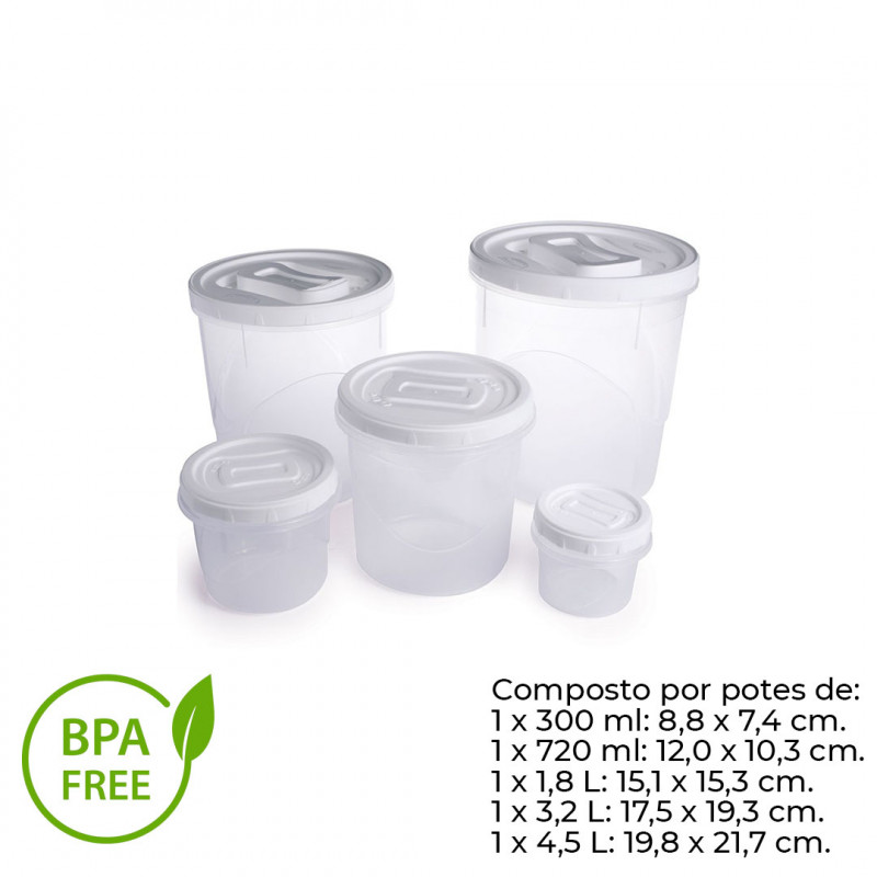 JOGO POTES CLIC ROSCA 5 PCS PLASUTIL - 4972 UN COM 5 UN