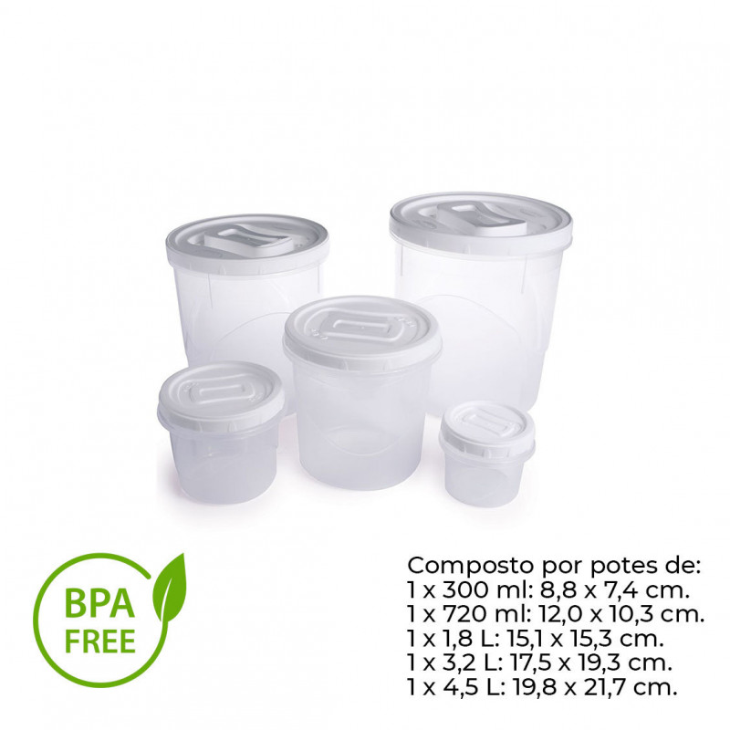 JOGO POTES CLIC ROSCA 5 PCS PLASUTIL - 4972 UN COM 5 UN