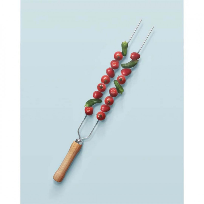 Espeto Duplo 65cm Aço Carbono Cromado Churrasco Mor