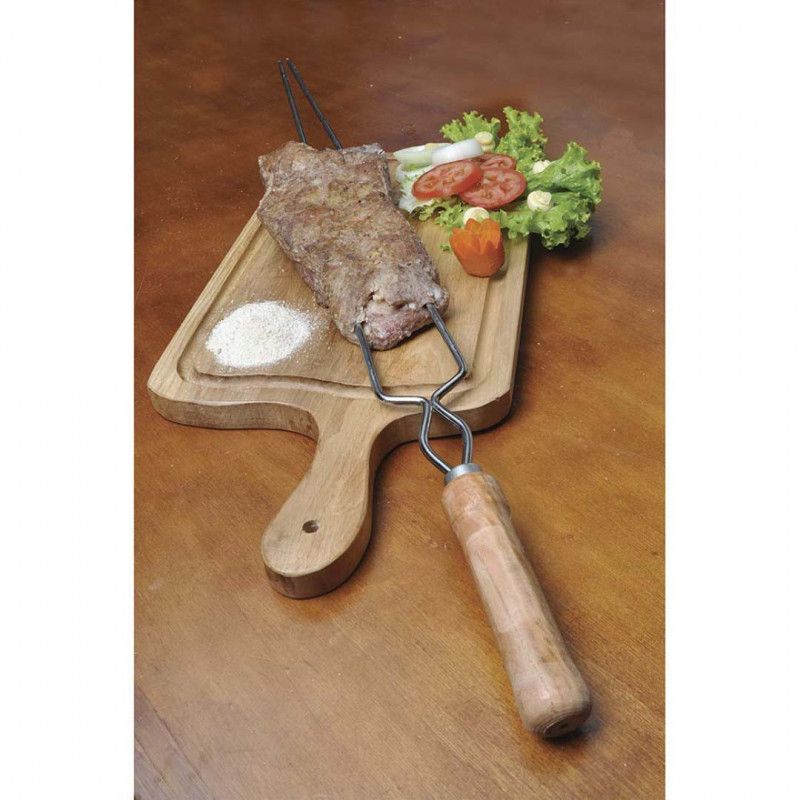 Espeto Duplo 65cm Aço Carbono Cromado Churrasco Mor