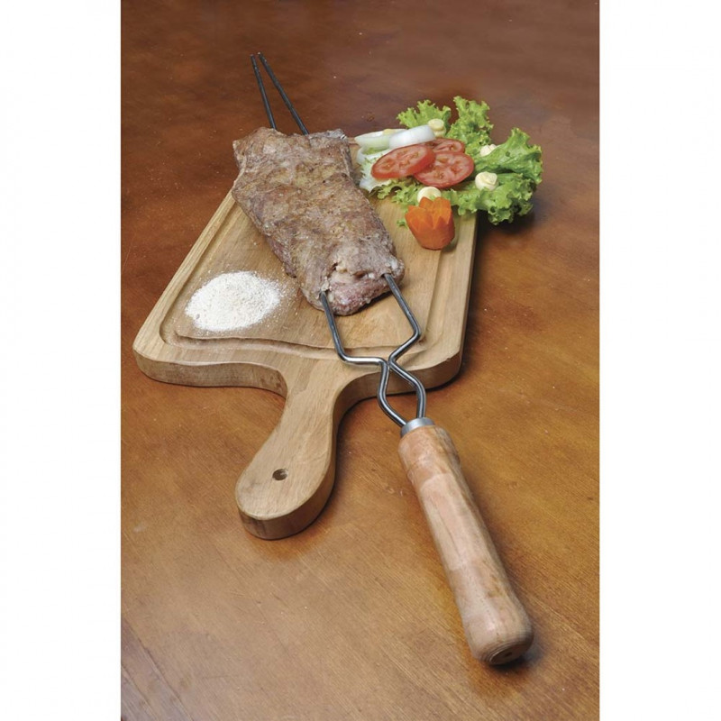 Espeto Duplo P/ Assar Carne Linguiça Costela Churrasco 85cm