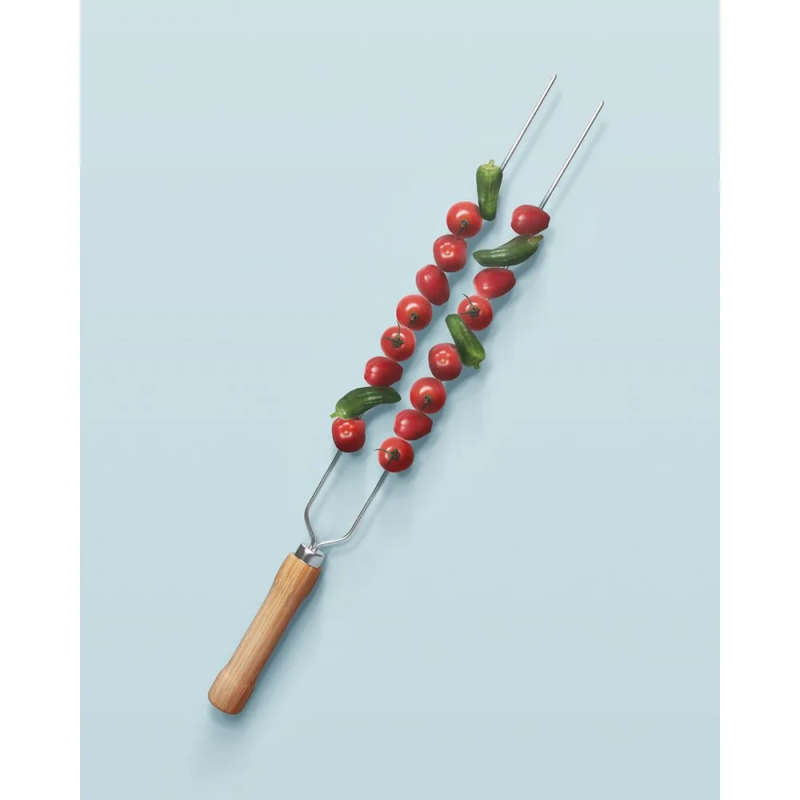 Espeto Duplo P/ Assar Carne Linguiça Costela Churrasco 85cm