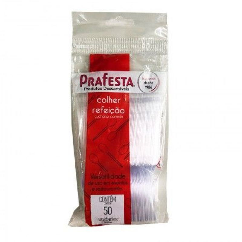 COLHER PARA REFEIÇÃO PRAFESTA BRANCA PT C/ 50 UN (7024)