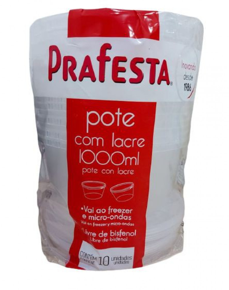 POTE REDONDO C/ TAMPA E LACRE 1000 ML PRAFESTA CX C/ 160 UN (8809)