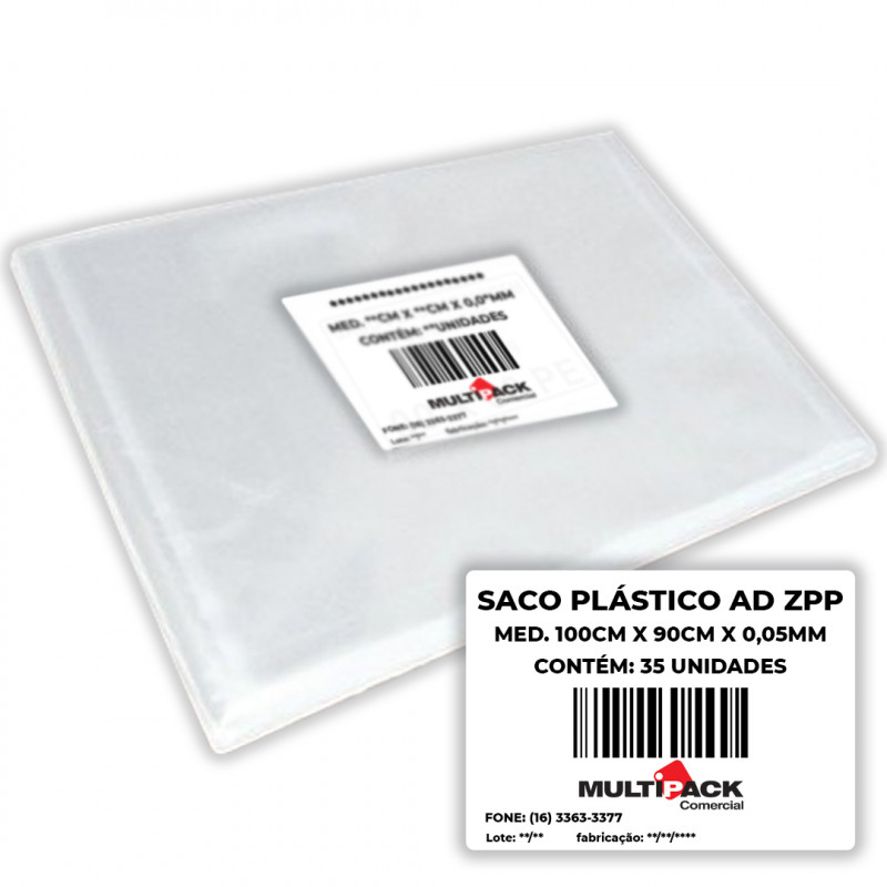 SACO PLÁSTICO SANFONADO AD 100X90X0,05 Mi 1 KG C/ 35 UN ZPP