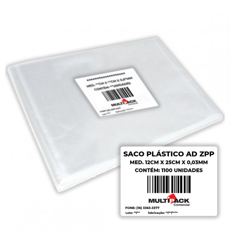 SACO PLÁSTICO AD 12X25X0,03 Mi 1 KG C/ 1100 UN ZPP