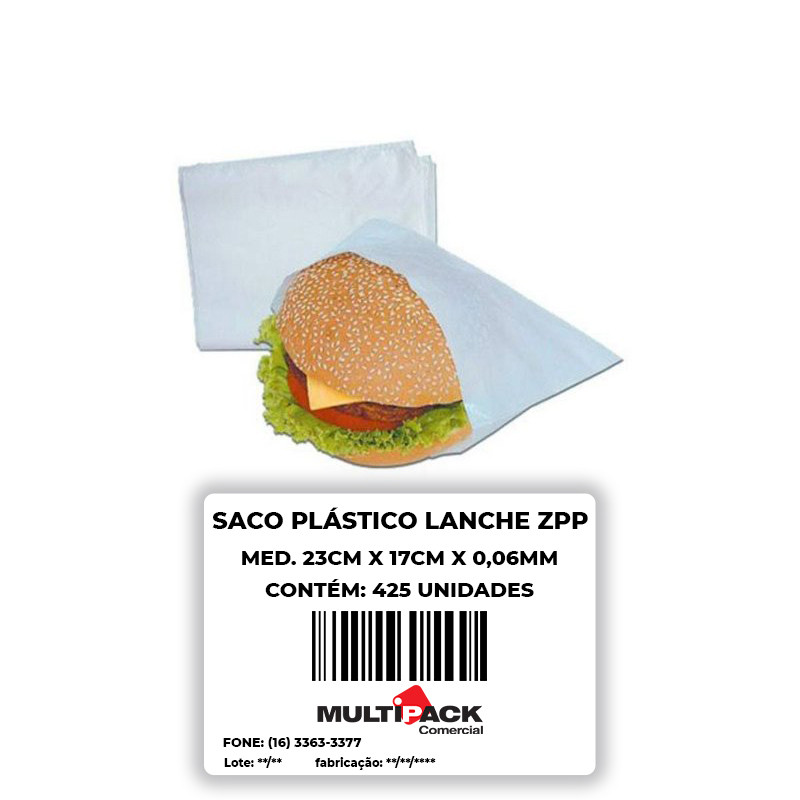 SACO PLÁSTICO PARA LANCHE AD 23X17X0,06 Mi 1 KG C/ 425 UN ZPP
