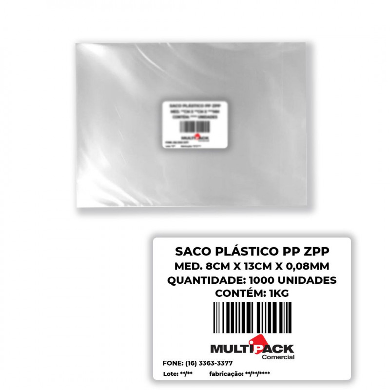 SACO PLÁSTICO PP 10X15X0,08 C/ 833 UN ZPP