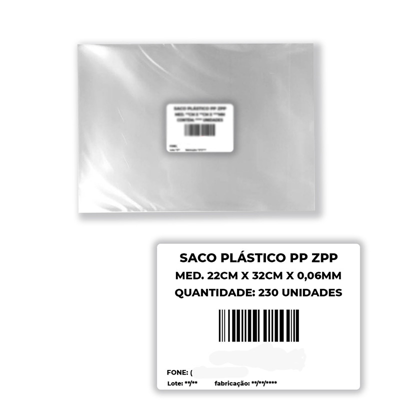 Saco Plástico Transparente PP 22X32x0,06 Aprox 230un 1 Kg