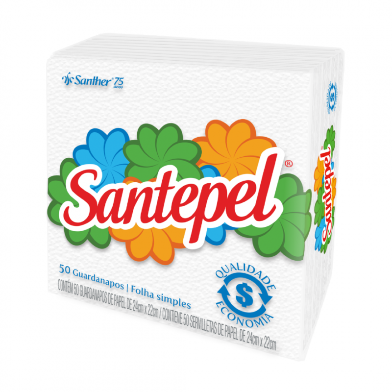 GUARDANAPO FOLHA SIMPLES INTERFOLHADO 24X22 SANTHER PT C/ 50 FOLHAS (GSP23)