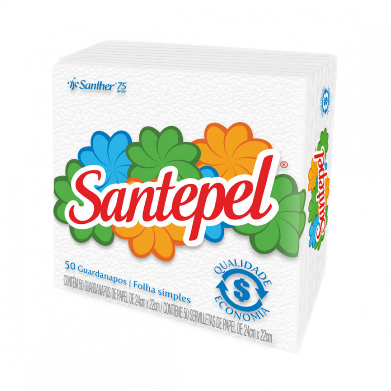 GUARDANAPO FOLHA SIMPLES INTERFOLHADO 24X22 SANTHER PT C/ 50 FOLHAS (GSP23)
