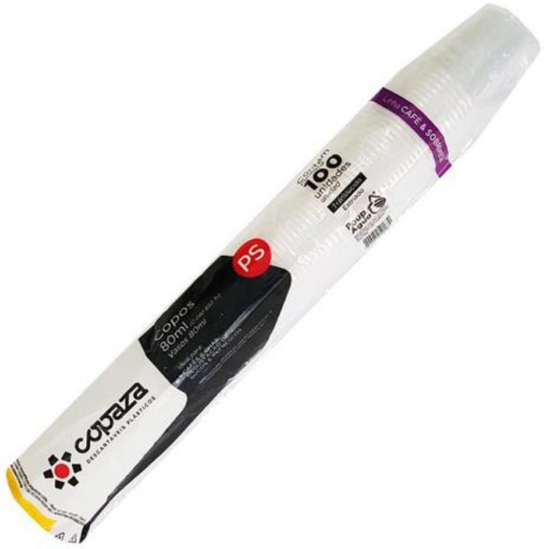 COPO PLÁSTICO 80 ML PS COPAZA PCT C/ 100 UN (1546-BOCA 50)