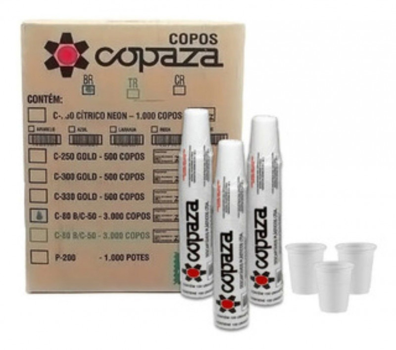 COPO PLASTICO 80 ML PS COPAZA CX C/ 3000 UN (1546-BOCA 50)