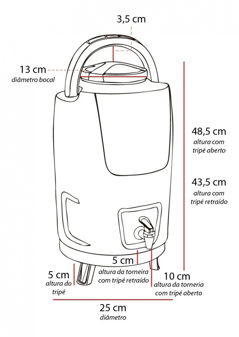 Botijão Térmico Garrafão 12l Grande Invicta Água Suco Café Cor Vermelho