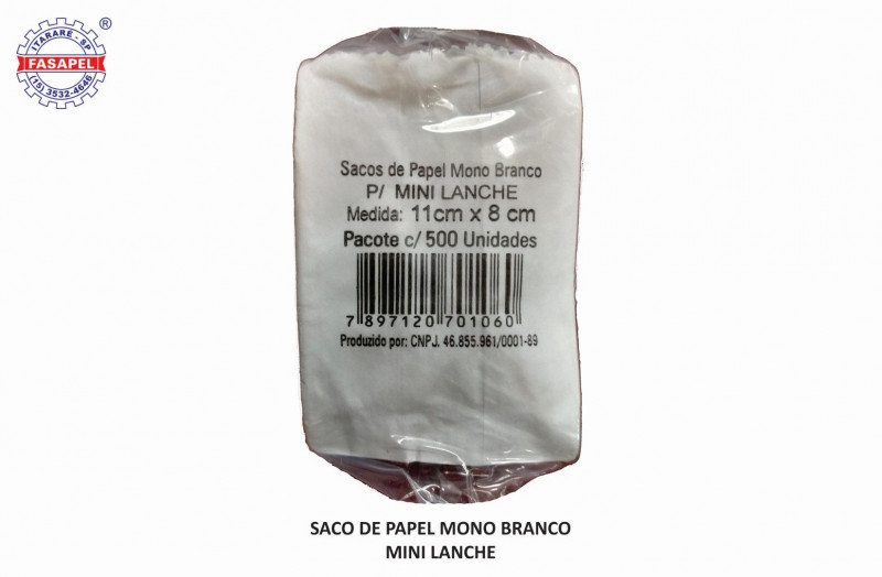 SACO DE PAPEL MONO PARA MINI LANCHE FASAPEL PT C/ 500 UN