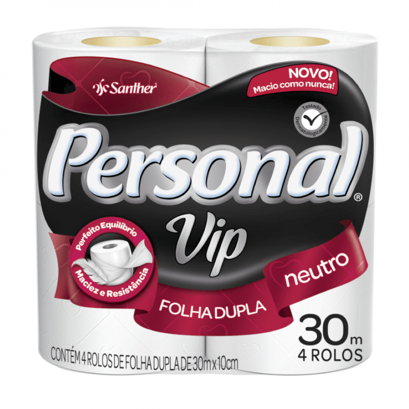 PAPEL HIGIENICO FOLHA DUPLA 30 MT PERSONAL VIP SANTHER PT C/ UN (PVN44)