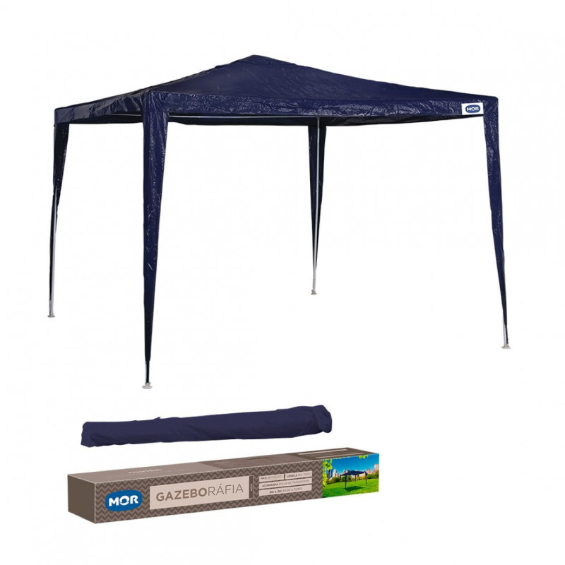 Tenda Gazebo Ráfia Desmontável Em Aço 3x3 Mts Azul Mor