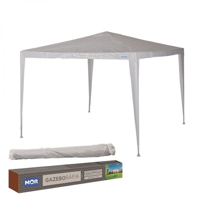 Tenda Gazebo Ráfia Desmontável Em Aço 3x3 Mts Branco Mor