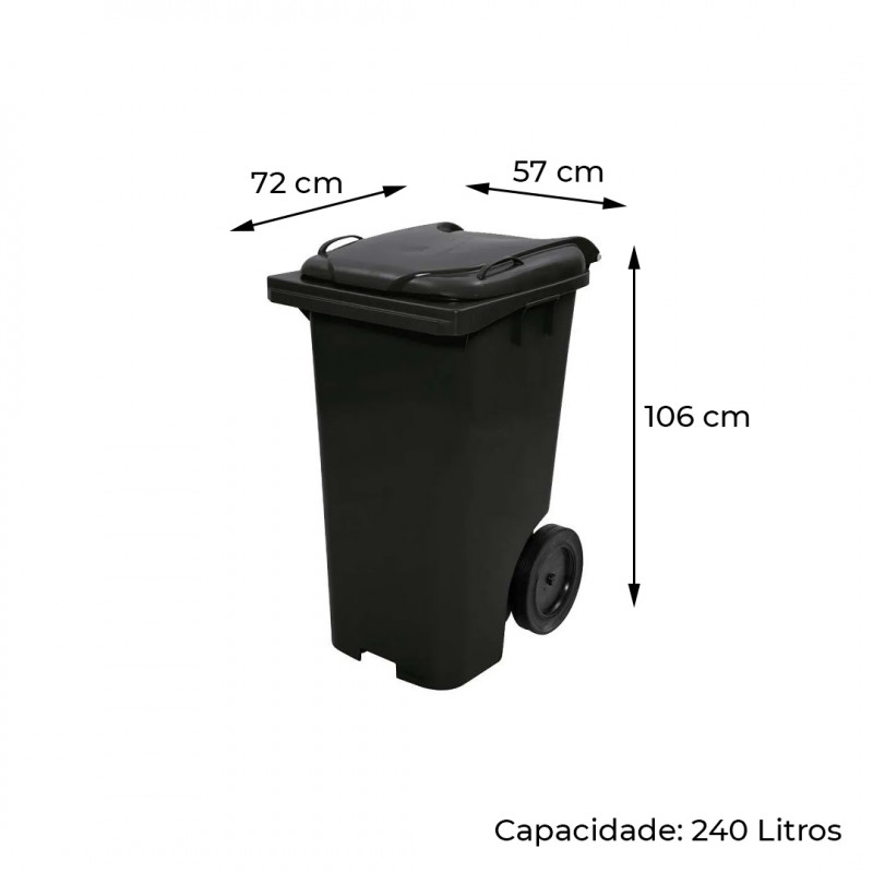 Container Lixeira Plástico Injetado Com Rodas 240Lts Preto