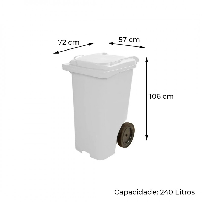 Container Lixeira Plástico Injetado Com Rodas 240Lts Branco
