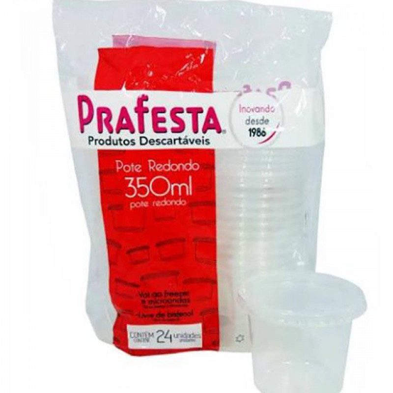 Pote Descartável Redondo C/ Tampa Transparente 350ml C/ 24un