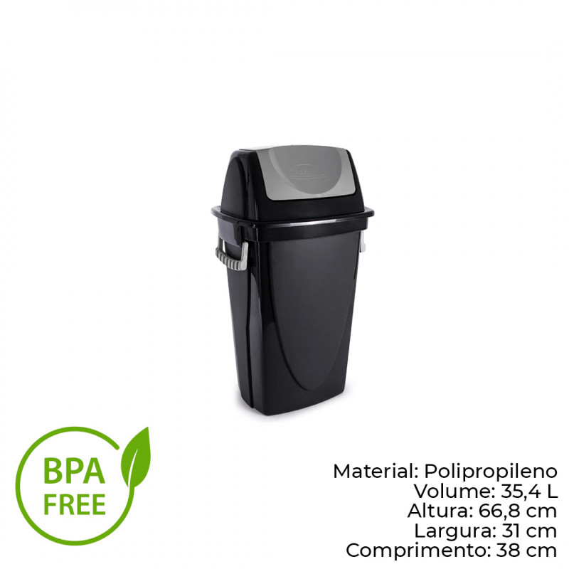 LIXEIRA BASCULANTE 35,4 LITROS ECO BLACK PLASÚTIL (3474)