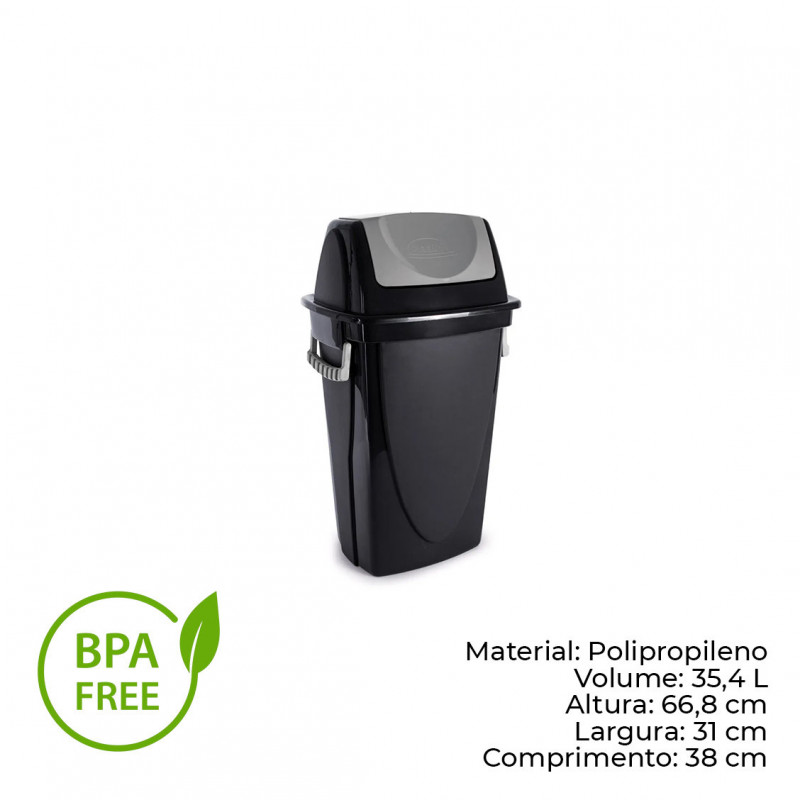 LIXEIRA BASCULANTE 35,4 LITROS ECO BLACK PLASÚTIL (3474)