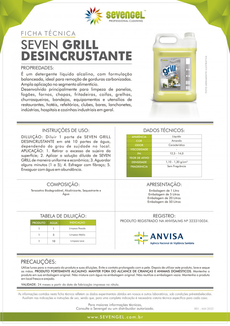 DESINCRUSTANTE GRILL 1 LITRO SEVENGEL CX C/ 12 UN (5495)