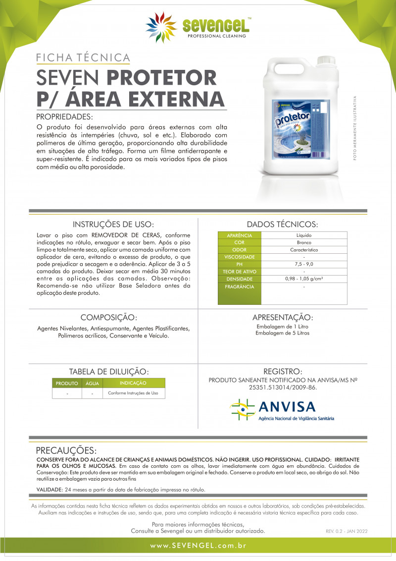 Protetor de Piso Área externa Sevengel 5 Litros