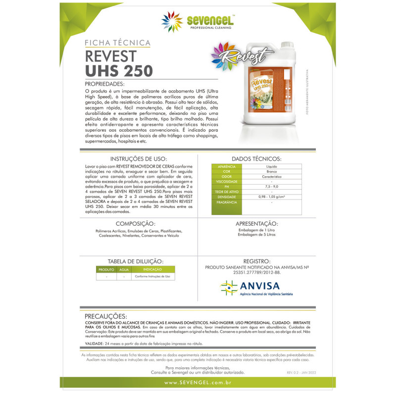 PROTETOR DE PISO 5 LITROS UHS250 REVEST SEVENGEL CX C/ 4 UN (5627)
