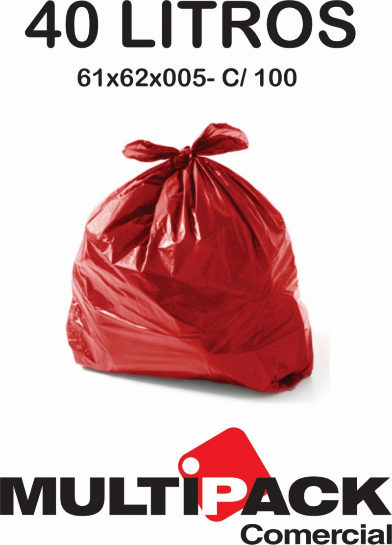 SACO DE LIXO 40 LITROS 61X62X005 MULTIPACK - VERMELHO C/ 100 UN