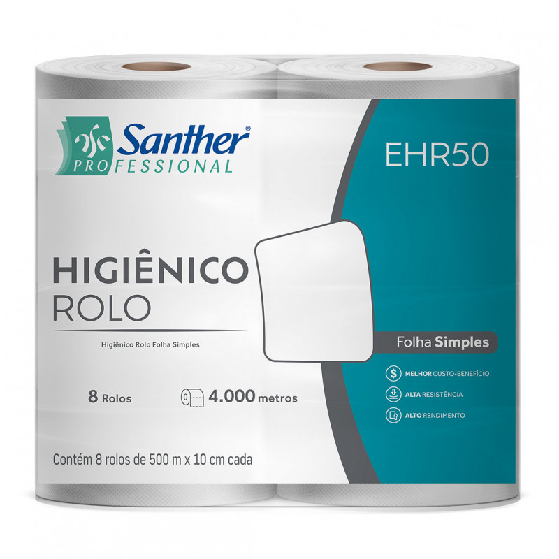 PAPEL HIGIENICO FOLHA SIMPLES 8X500 MT SANTHER (EHR50)