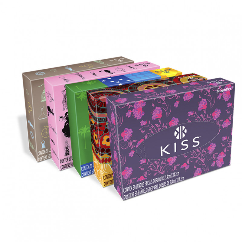 LENÇO FACIAL KISS SANTHER C/ 7 PT DE 50 FOLHAS (LFA50)