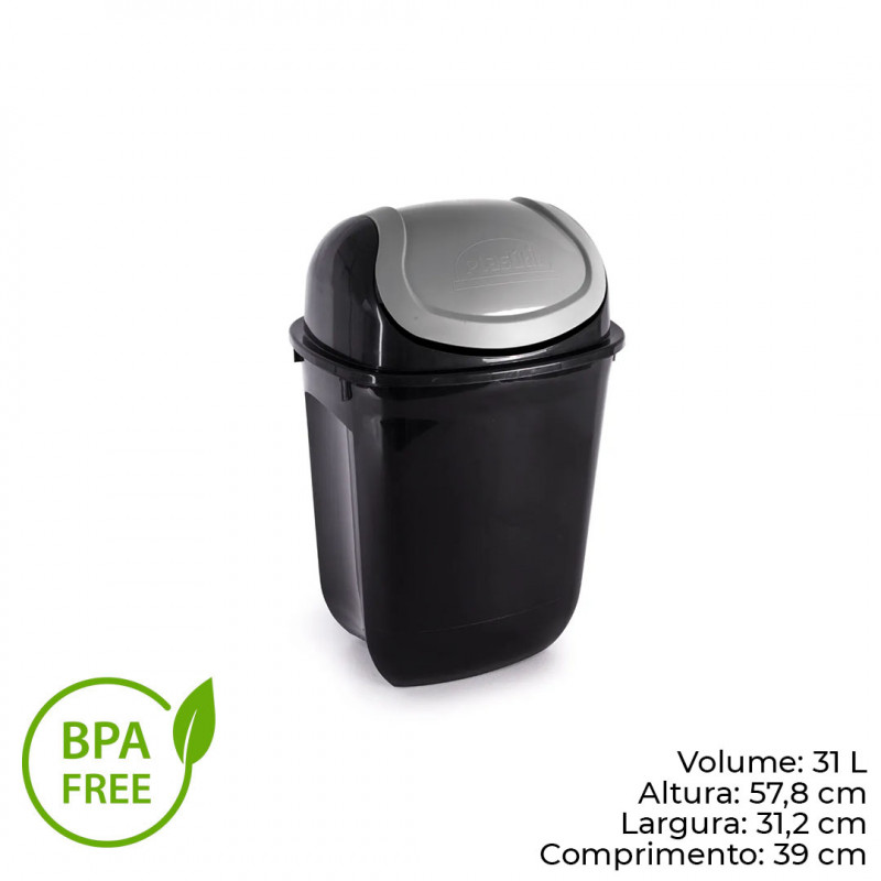 LIXEIRA GIRA TOP 31 LITROS ECO BLACK PLASUTIL (463)
