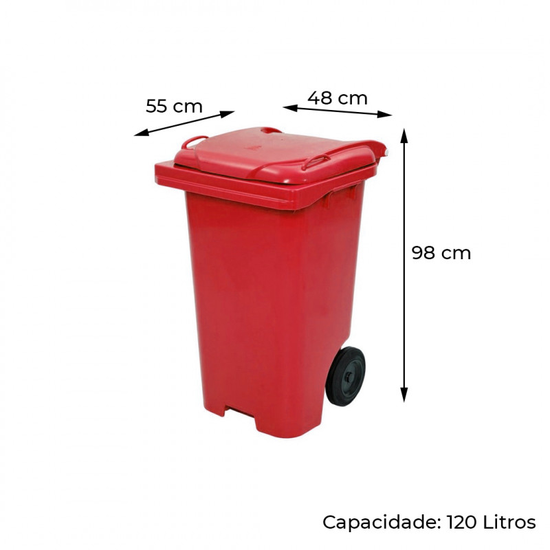 Container com Rodas 120 Litros Vermelho - JSN