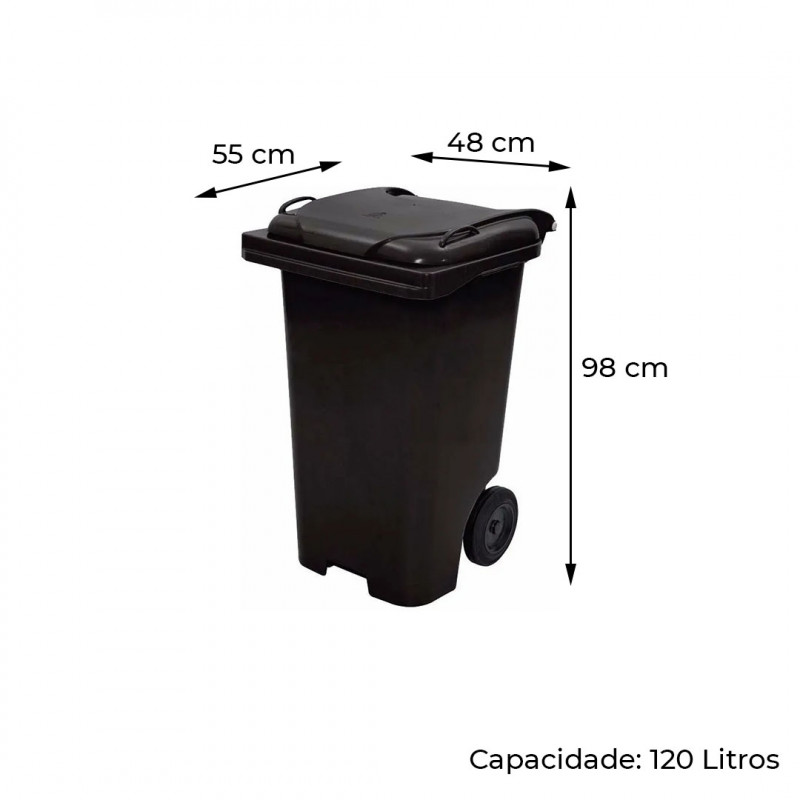 Container com Rodas 120 Litros Preto - JSN