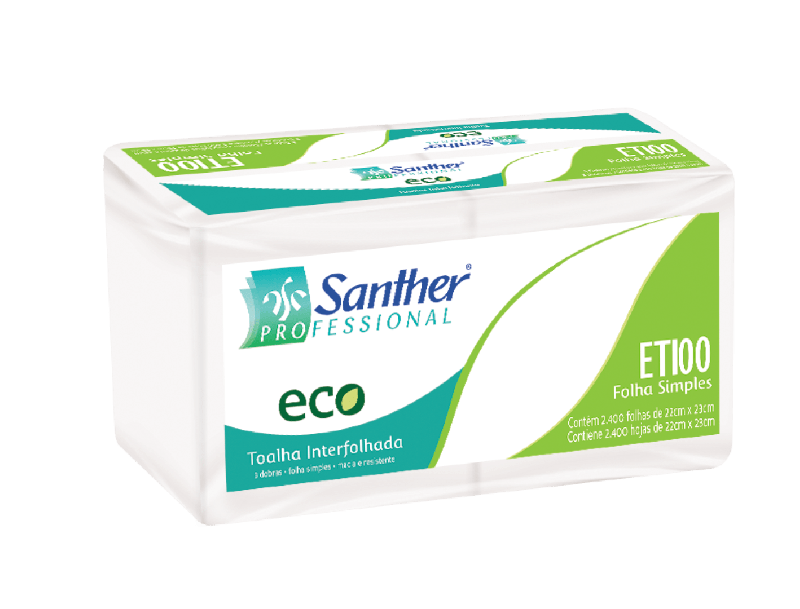 TOALHA DE PAPEL INTERFOLHADO FOLHA SIMPLES 3 DOBRAS SANTHER FD C/ 2400 FOLHAS (ETI00)