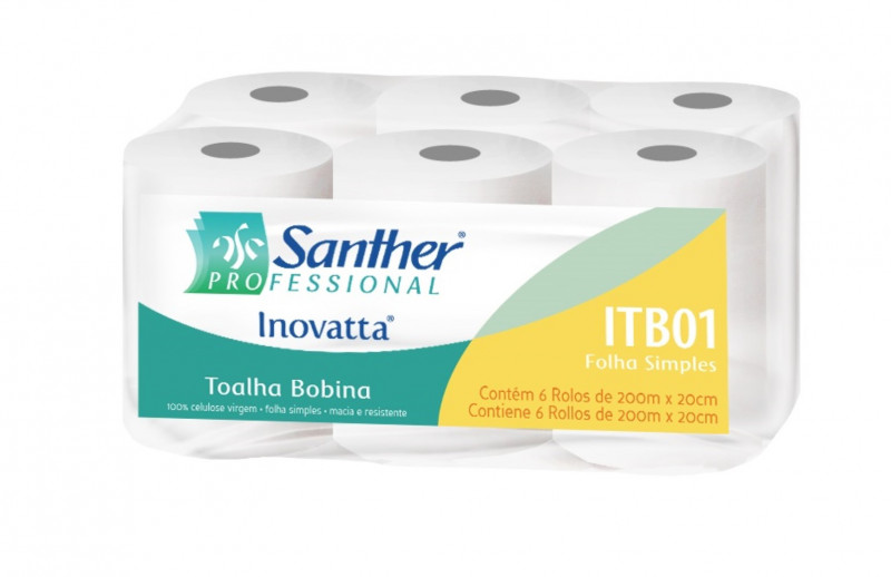 TOALHA DE PAPEL BOBINA 6x20x200 MT 35GR SANTHER FD C/ 6 UN (ITB01)