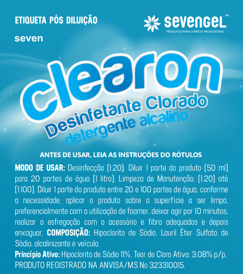DETERGENTE LIQUIDO 5 LT CLEARON C/ ESPUMA SEVENGEL CX C/ 4 UN (5248) 