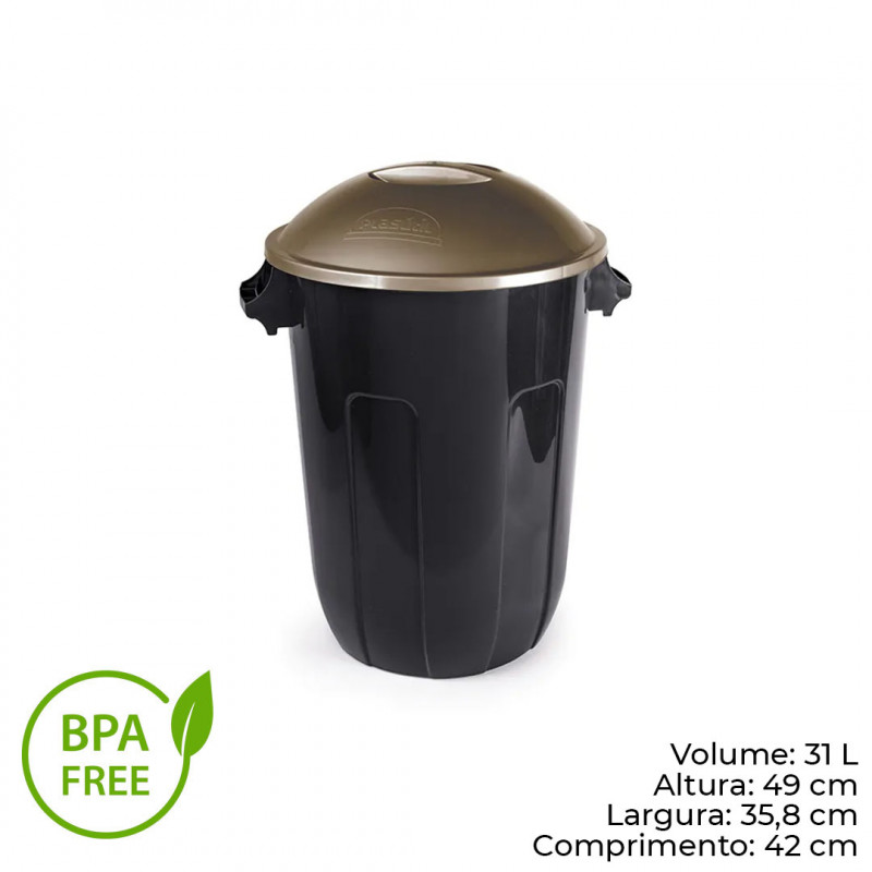 LIXEIRA C/ TAMPA 31 LITROS ECO BLACK PLASÚTIL (545)