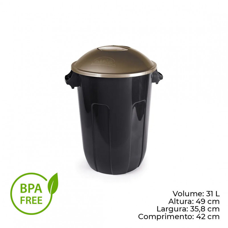 LIXEIRA C/ TAMPA 31 LITROS ECO BLACK PLASÚTIL (545)