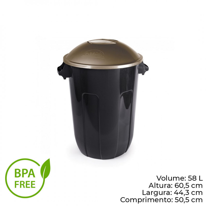 LIXEIRA C/ TAMPA 58 LITROS ECO BLACK PLASÚTIL (2391)