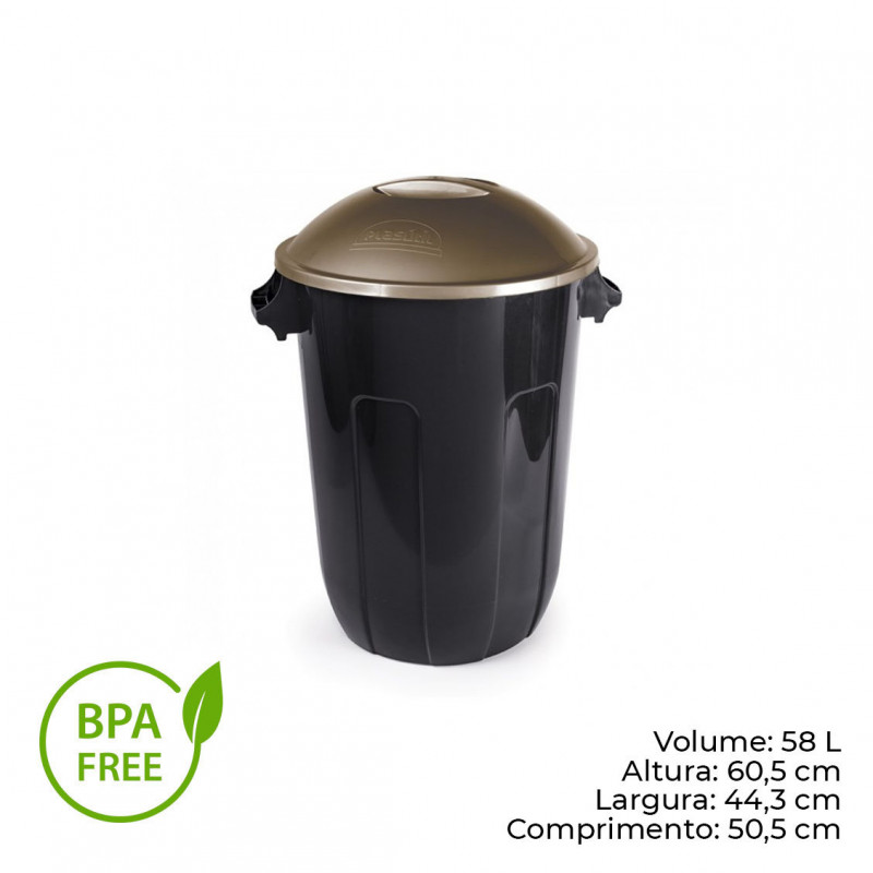 LIXEIRA C/ TAMPA 58 LITROS ECO BLACK PLASÚTIL (2391)
