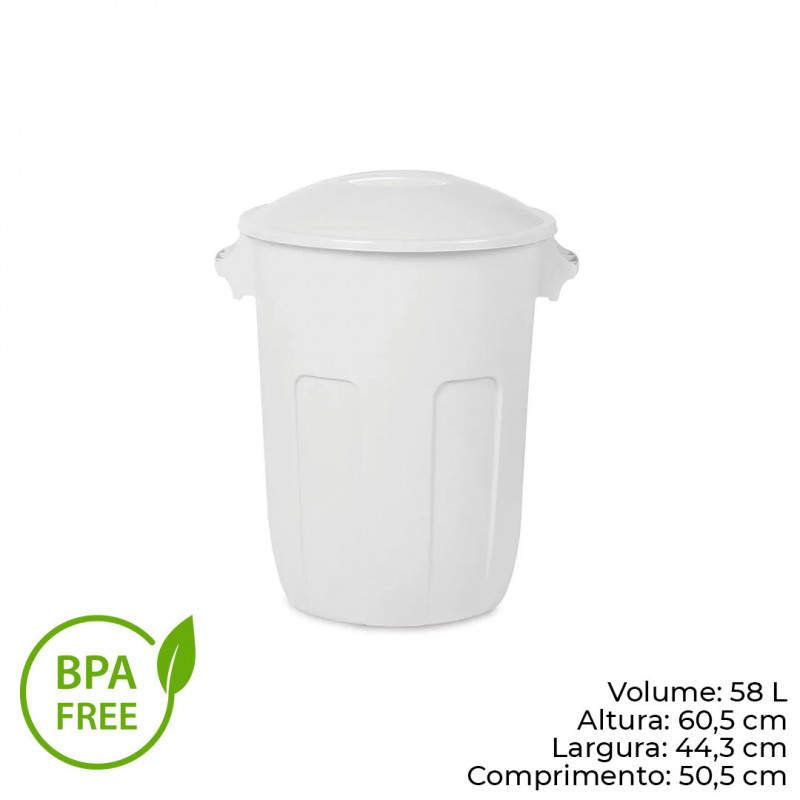 LIXEIRA C/ TAMPA 58 LITROS BRANCO PLASÚTIL (636)