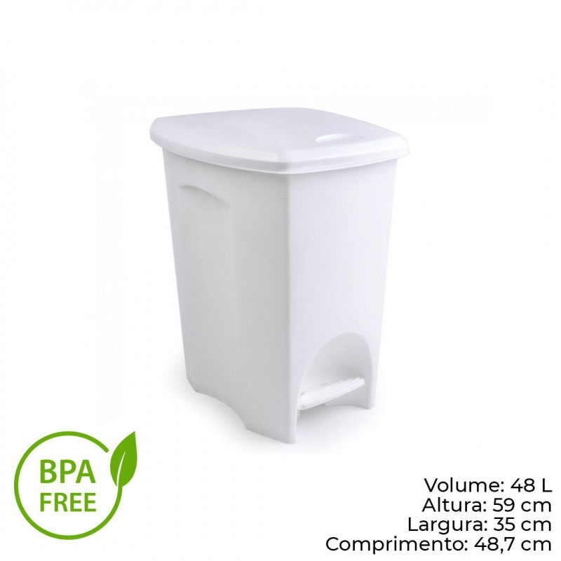 LIXEIRA C/ PEDAL 48 LITROS BRANCO PLASÚTIL