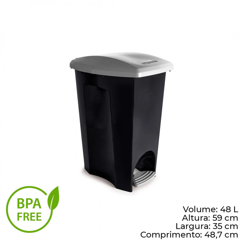 LIXEIRA C/ PEDAL 48 LITROS ECO BLACK PLASUTIL (3497)